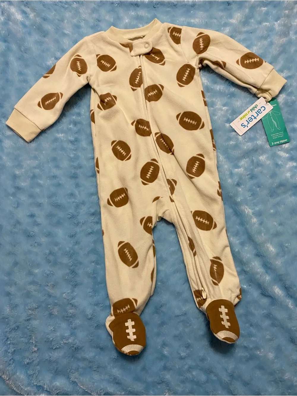 Carter's Cream & Brown Football Print Baby One-Piece